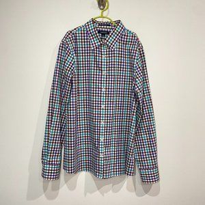 Lands End No Iron Supima Boys Plaid Button Down Shirt Size 10